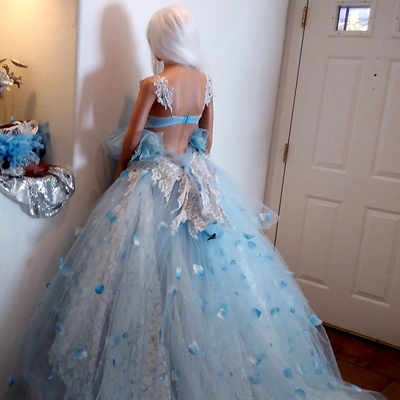 "SERENITY" Blue & White Boho Babydoll Ballgown Set - Picture 3 of 12